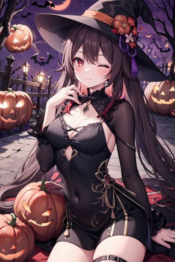 Hình nền điện thoại Hu Tao nền tối sâu, viền sáng sau lưng, icon không che mất điểm nhấn.