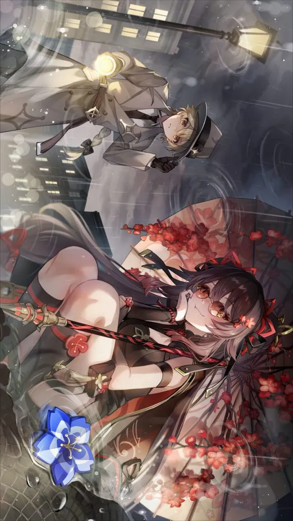 Hình nền điện thoại Hu Tao tông đỏ nâu, chi tiết hoa văn nổi, không chói mắt khi dùng lâu.