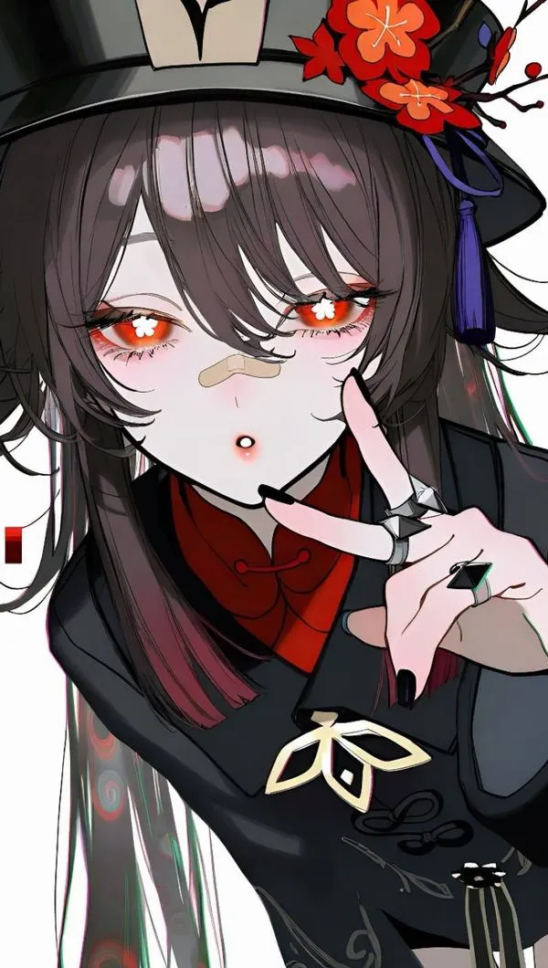 Hình nền điện thoại Hu Tao với phụ kiện nhẫn, chi tiết nhỏ sắc nét, tông đỏ nâu sang.