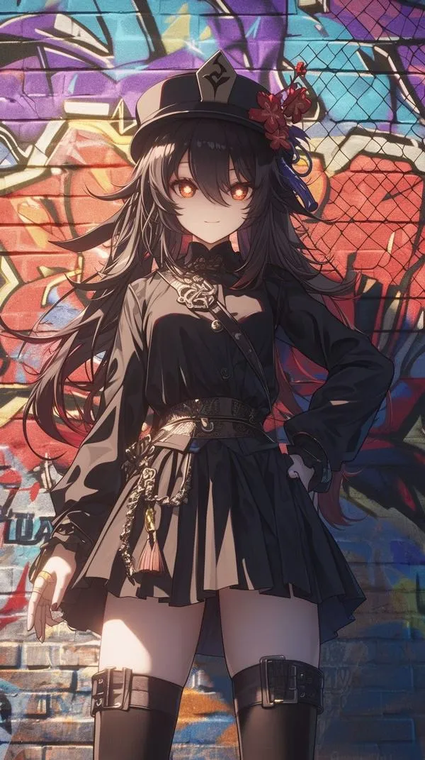 Ảnh bìa Hu Tao trong không khí tang nghi, vẫn giữ nụ cười tinh nghịch, đối lập rất cuốn.