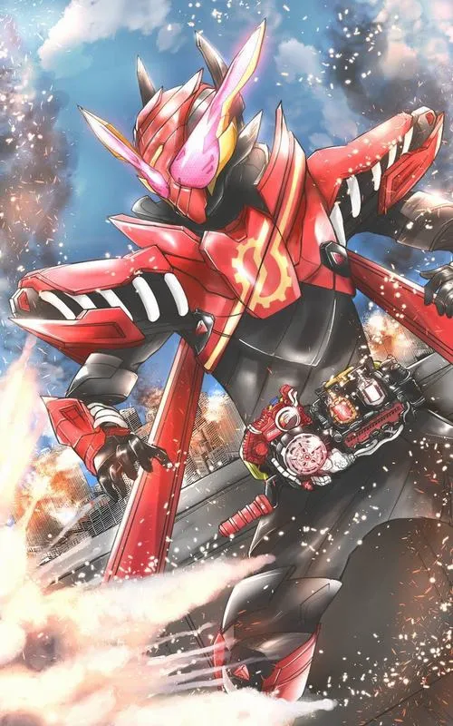 Ảnh fanart Kamen Rider Revice đỏ mạnh, khói bụi xoáy quanh, cảm giác chuyển động liên tục