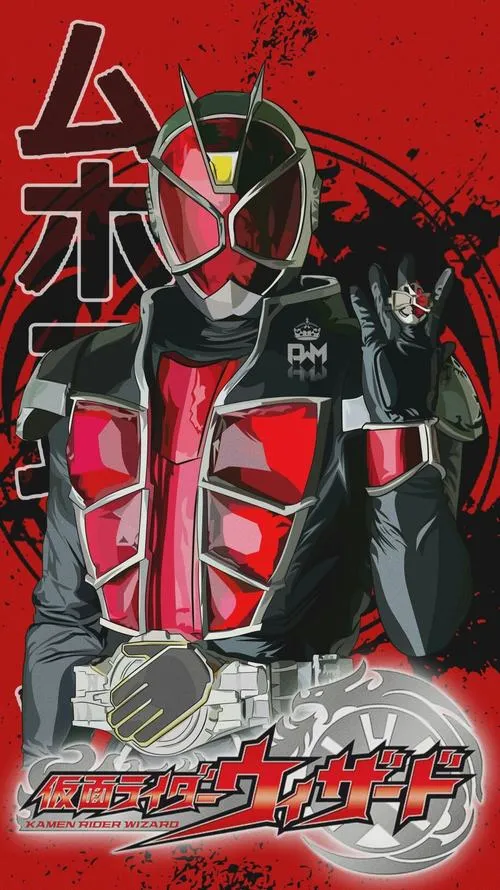 Wallpaper Kamen Rider Decade tông đỏ xám, kiểu ảnh bìa tối giản, điểm nhấn ở mũ và đai