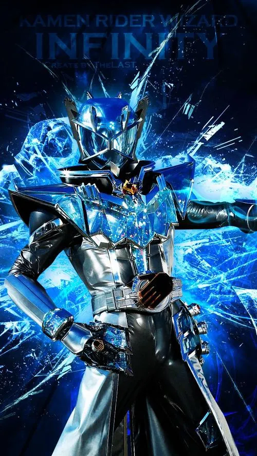 Ảnh nền Kamen Rider Cross-Z xanh băng, tia năng lượng vỡ kính, nền tối rất ngầu