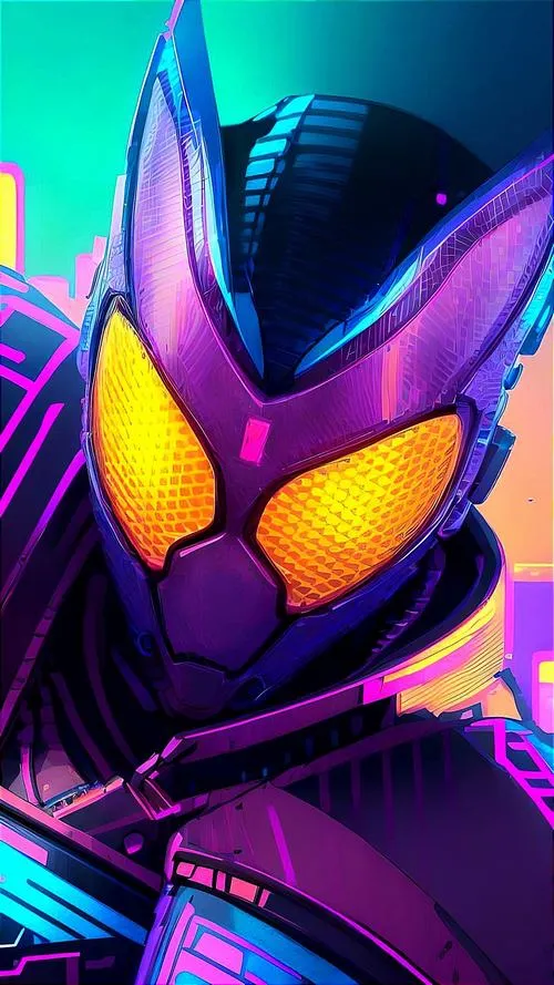 Wallpaper Kamen Rider Genm tím neon, cận mặt nạ mắt kép, hợp làm avatar ngầu kiểu anime