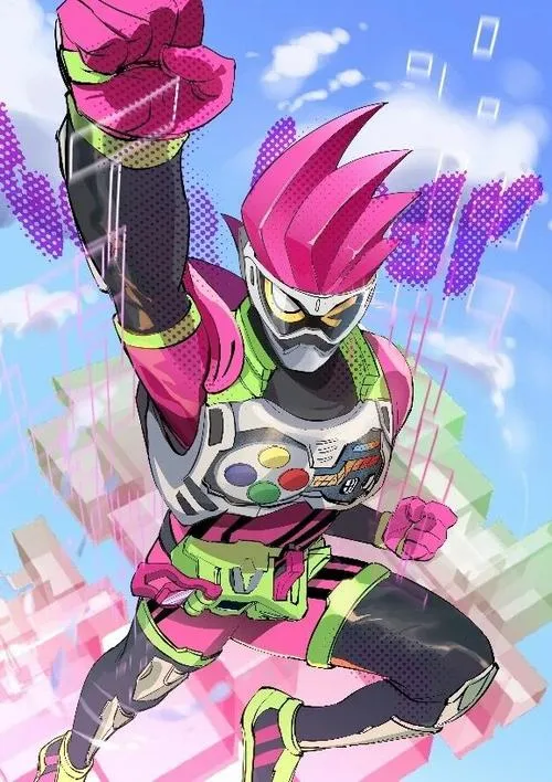 Ảnh nền Kamen Rider Ex-Aid pastel vui mắt, dáng nhảy nhẹ, hợp ai thích nền điện thoại sáng