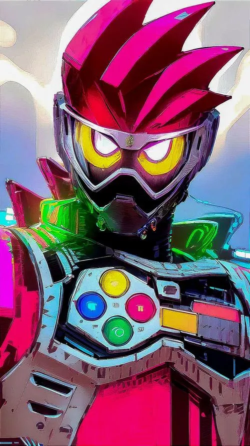 Hình nền Kamen Rider Ex-Aid hồng neon, mắt kép sáng rực, hợp đặt avatar lẫn màn khóa