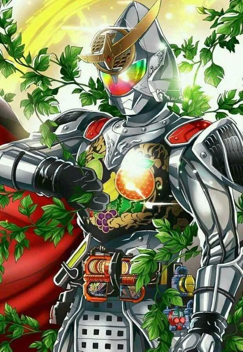 Ảnh fanart Kamen Rider Gaim tông xanh lá, giáp trái cây nổi bật, cảm giác tươi và mạnh