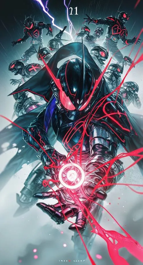 Hình nền Kamen Rider Ghost sắc đen tím, hạt mịn bay quanh, nhìn như đang biến thân giữa đêm