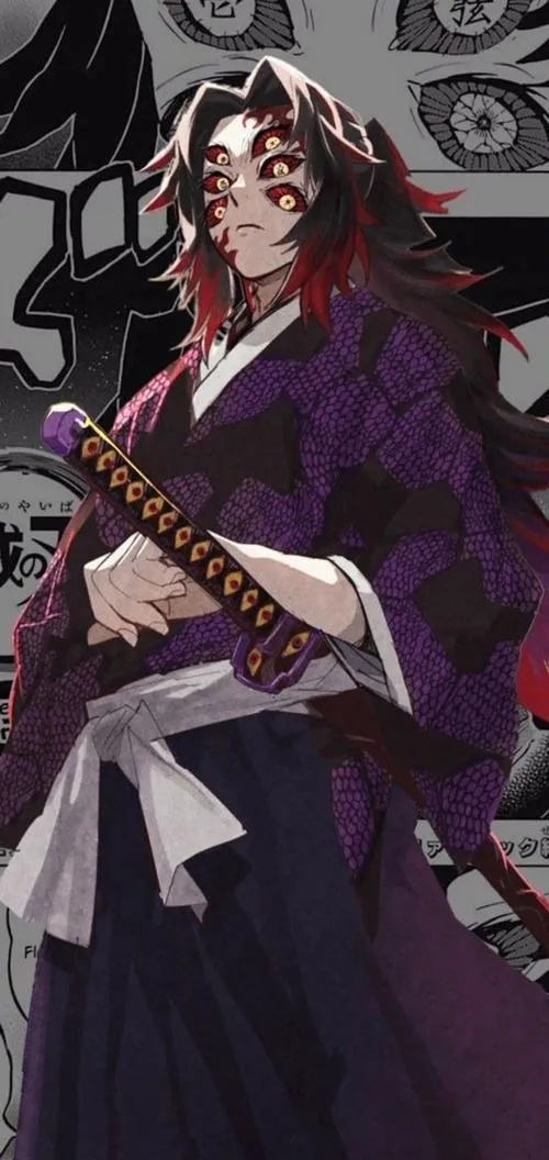 Avatar Kokushibo toàn thân trong kimono hoa văn, đai thắt gọn, tư thế sẵn sàng áp đảo Trụ Cột