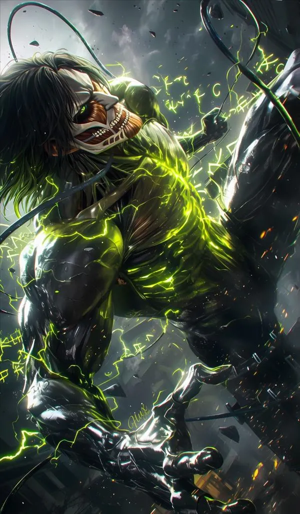 Hình fanart Đại úy Levi giữa sấm xanh, vũ khí sáng, cảm giác áp lực chiến đấu tăng cao