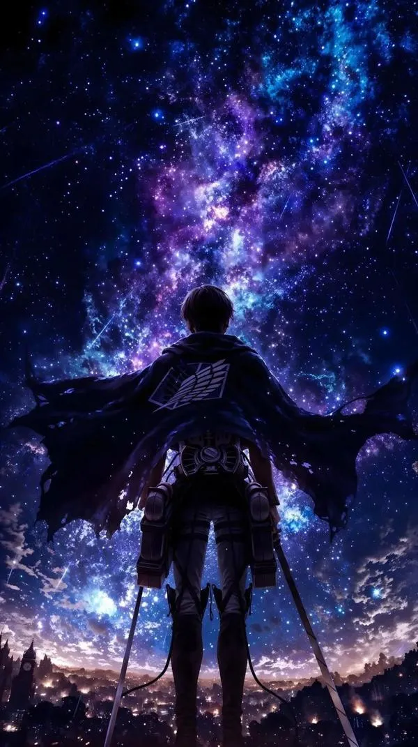 Ảnh nền Levi Ackerman dưới trời sao tím, dáng đứng nhỏ, mood lặng và sâu