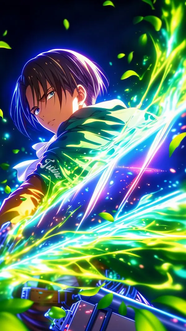 Ảnh nền Levi Ackerman kiểu neon rực, hiệu ứng tốc độ, hợp màn hình khóa nhìn rất đã