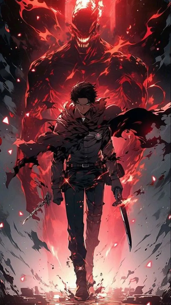 Hình anime Đội trưởng Levi với dây đai chằng chịt, găng tay ôm sát, outfit trinh sát cực gọn gàng