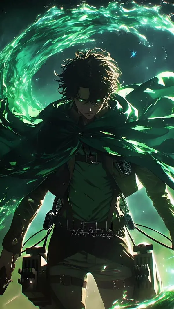 Ảnh đẹp Levi Ackerman trong con hẻm hẹp, sương mù dày, ánh chớp lóe lên làm khung hình căng thẳng