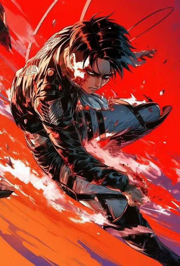 Ảnh 4K Levi Ackerman giơ tay cầm tay cầm bộ cơ động, bình khí sáng, chuẩn bị bứt tốc trên cao