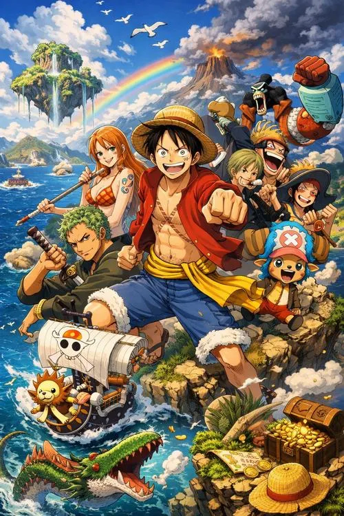 Ảnh đẹp băng Mũ Rơm quây quần, chi tiết dày vui mắt, dùng làm ảnh bìa rất hợp.