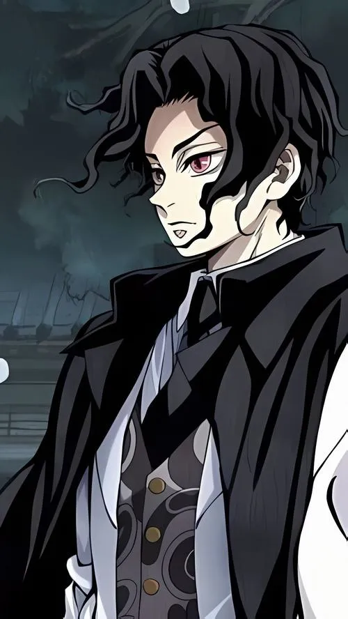 Hình nền Muzan áo choàng trắng, nền tối mờ, dáng đứng gọn gàng như kẻ nắm sinh tử.