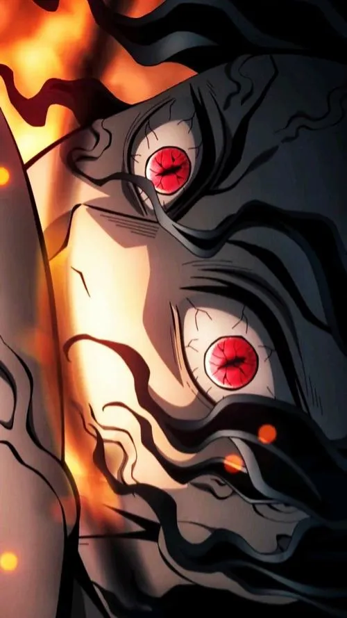 Ảnh 4K cụm mắt quỷ chồng lớp, gân đen nổi, như huyết quỷ thuật đang thức dậy.