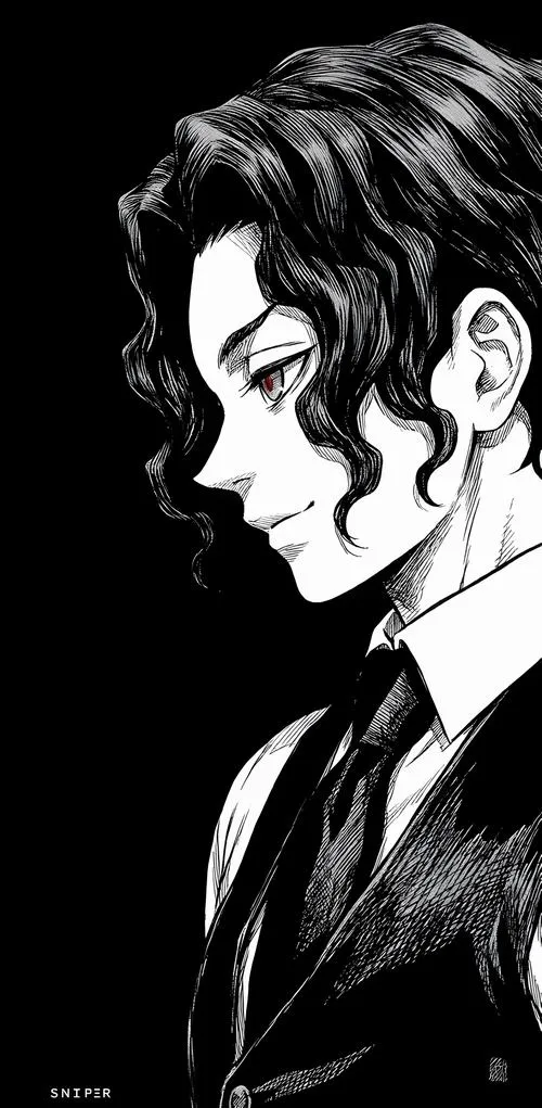 Ảnh Muzan góc nghiêng đơn sắc, tóc rũ nhẹ, im lặng mà vẫn toát quyền lực Quỷ Vương.