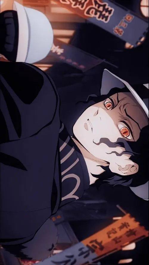 Ảnh ngầu Muzan lộn ngược khung hình, nền xanh đậm, cảm giác rơi vào giấc mơ u ám.