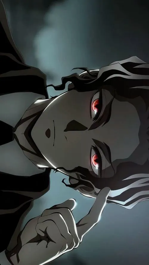 Hình Muzan nằm nghiêng tông xám, ánh sáng mỏng, cảm giác kiệt sức nhưng vẫn bất tử.