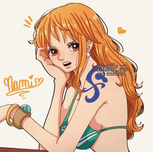 Hình Nami ở trung tâm khung cảnh, bố cục gọn và sáng, cảm giác kiểm soát tình huống rất chắc