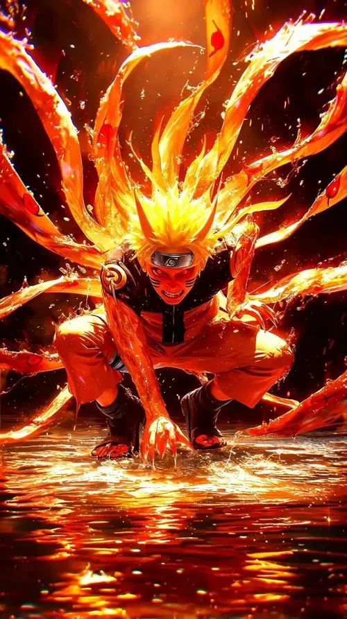 Ảnh bìa Naruto hóa Cửu Vĩ dạng bạo nộ, lửa đỏ bắn tung, không khí dữ dội.