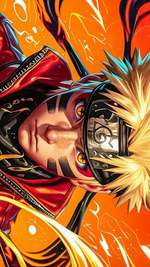 Hình anime hai nhẫn giả chạm trán, bố cục nghiêng mạnh, màu cam đỏ tạo cảm giác va đập.