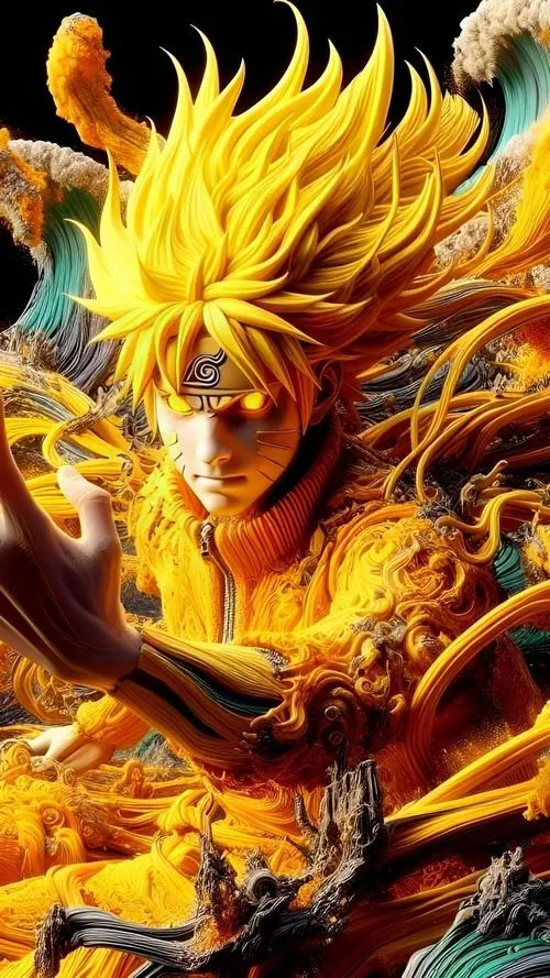 Hình Naruto bùng chakra Cửu Vĩ, lửa cam đỏ cuộn mạnh, pose lao lên cực căng.