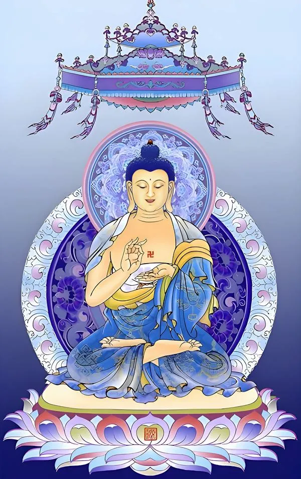 Dùng mây lành làm nền tạo không gian Tịnh Lưu Ly trong trẻo