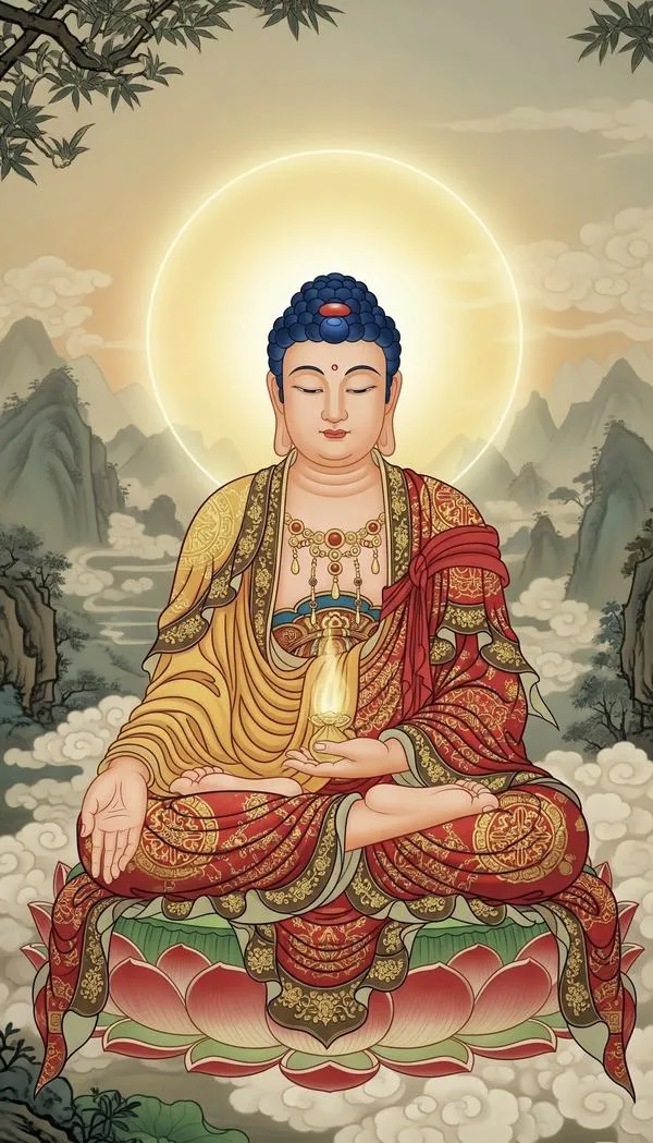 Hình nền Phật Dược Sư tối giản nhưng vẫn đủ thần thái, hợp ai thích sự yên tĩnh