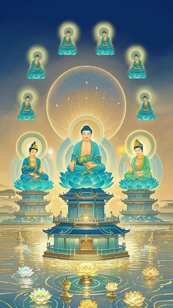 Hình nền Phật Dược Sư phong cách tranh số, vừa hiện đại vừa giữ trọn nét tịnh