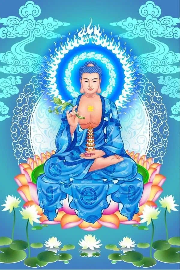 Nam mô Tiêu Tai Diên Thọ Dược Sư Phật tỏa ánh hào quang dịu trên mây lành