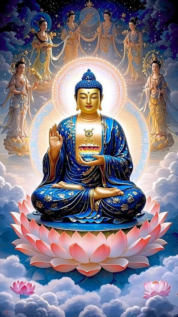 Hình nền Phật Dược Sư xanh lưu ly, nhìn vài giây mà tự nhiên bớt rối trong đầu