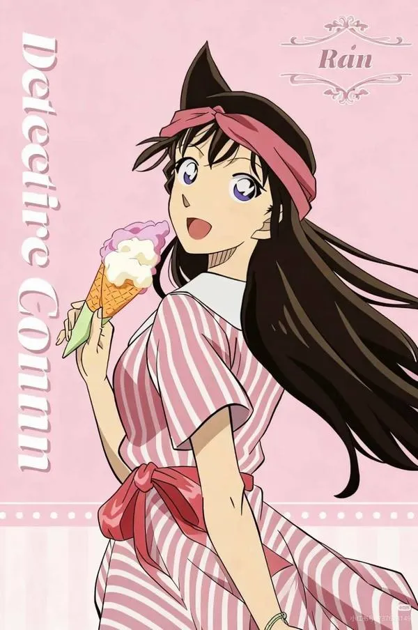 Hình anime Ran Mori trên sân tập, găng tay tập và tư thế thủ gọn, ánh mắt kiên định, cực hợp làm nền