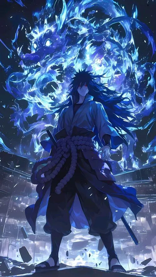 Ảnh Fanart nhân vật áo choàng tối đứng giữa sương xanh, aura lạnh lan rộng, không cần phô trương.