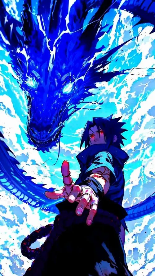 Hình anime chiến binh tóc đen đối đầu rồng năng lượng xanh, nền sáng rực, lực đẩy cực mạnh.