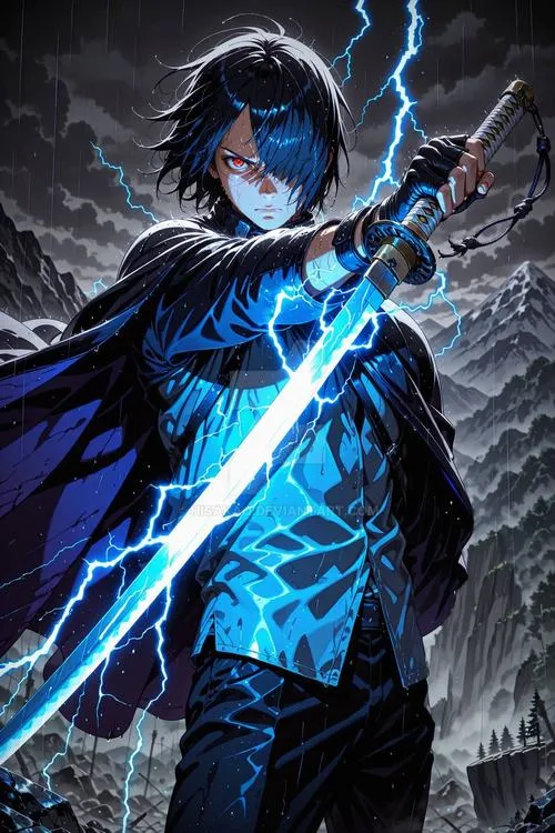 Hình đẹp kiếm sĩ Papasuke cầm kiếm phát sáng, nền xám lạnh, khí chất cô độc.