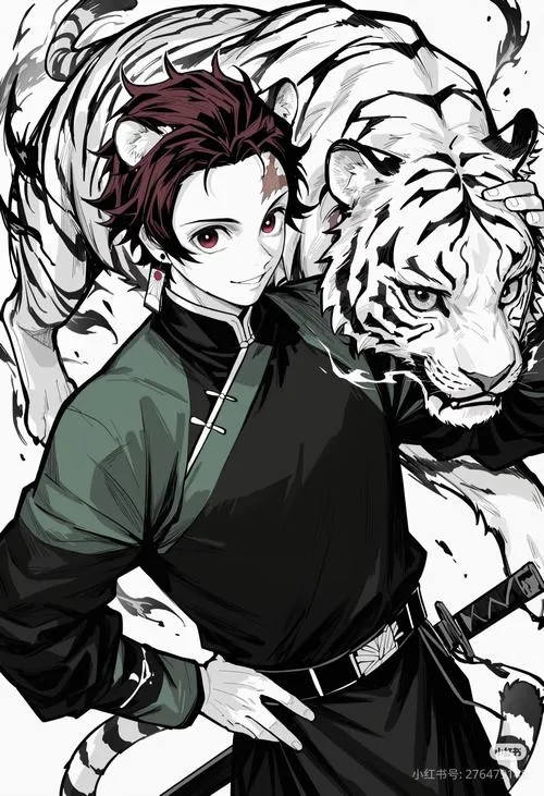 Hình nền Tanjiro nét vẽ trắng đen cổ điển, thần thái điềm tĩnh, hợp ai mê tranh lineart