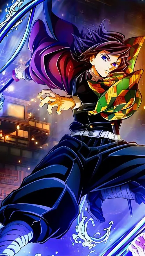 Bức ảnh nhân vật lao về phía trước, ánh sáng tím xanh, chuyển động dày, cảm giác chiến đấu căng