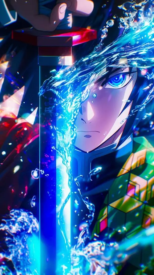 Khung hình cận mặt sau lưỡi kiếm xanh, viền sáng mạnh, nền tối làm cảm giác nguy hiểm tăng