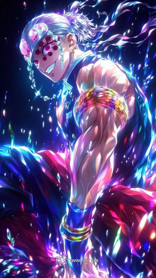 Hình Tengen trong hiệu ứng vũ trụ lấp lánh, cơ bắp căng, cảm giác phô diễn rất rõ.