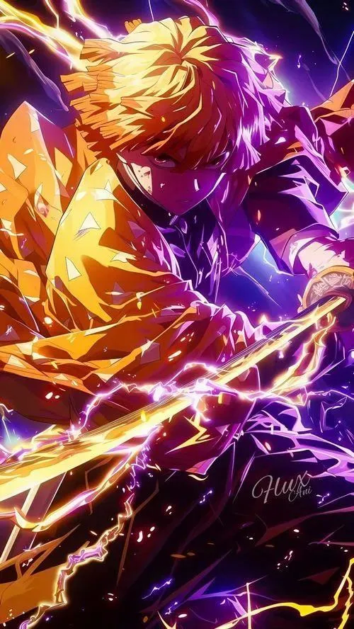 Tải Zenitsu tím vàng đối lập, hiệu ứng sét dày, hợp ai thích hình nền phá cách