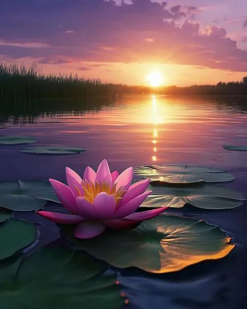 Giọt sương trên lá sen phản chiếu ánh trời trong trẻo