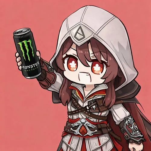 Fanart game Hu Tao chibi, viền nét rõ, tia nhỏ lấp lánh, phù hợp làm hình nền