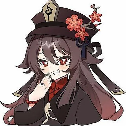 Minh họa Hu Tao chibi với lửa nhỏ quanh tay, nét vẽ mềm, màu tối mà vẫn ngọt