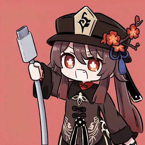 Fanart Hu Tao cute cho sticker chat, đường viền dày, nền sao nhỏ, biểu cảm tinh quái