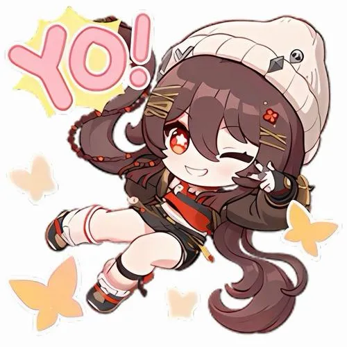 Minh họa Hu Tao chibi phiên bản tí hon, nền trơn, ánh sáng ấm, cảm giác vui nhộn