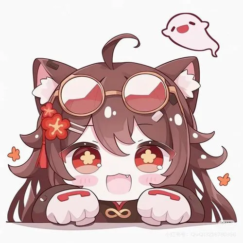 Fanart Hu Tao cute dáng nhảy nhót, tông tím đỏ đen, tàn sáng lấp lánh quanh áo