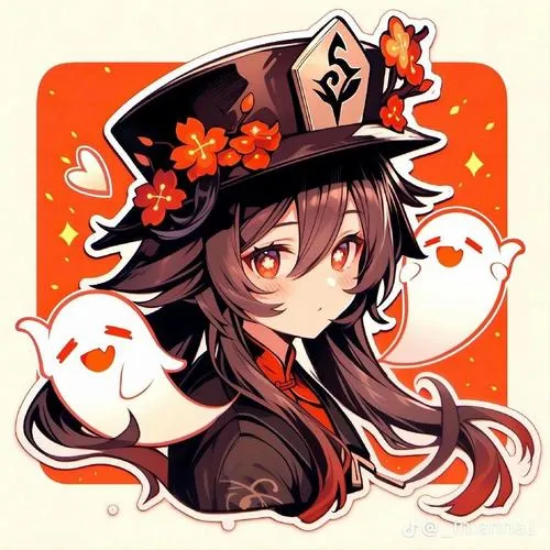 Fanart game Hu Tao chibi, hiệu ứng lửa và tia nhỏ, khuy áo tinh tế, nhìn rất nổi